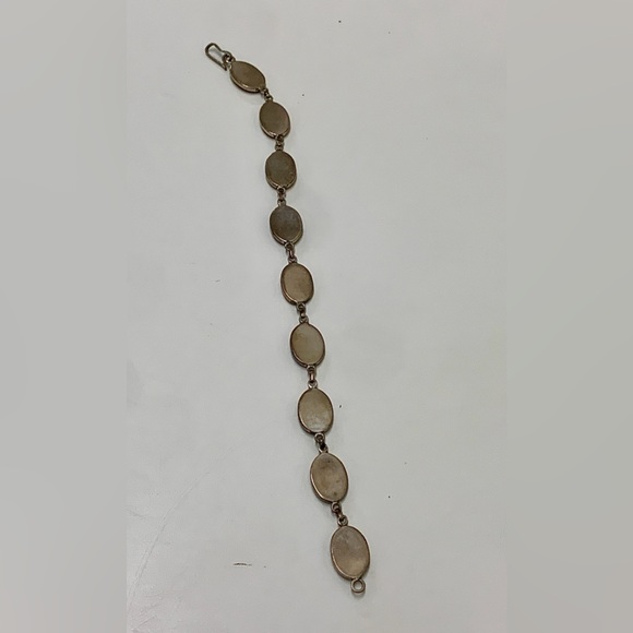 Victorian Era Antique Silver Encased Polished Stone Vintage Link Bracelet - Picture 2 of 15